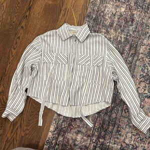 Astrid crop striped button down shirt